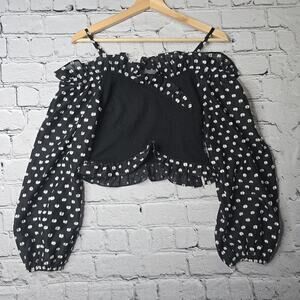 Anthropologie Sunday In Brooklyn Black White Polka Dot Ruffle Romantic Crop Top
